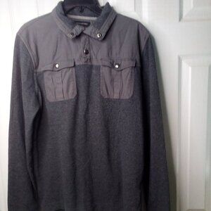 Banana Republic Shirt Men L Long Sleeve Pockets Top Snap Gray